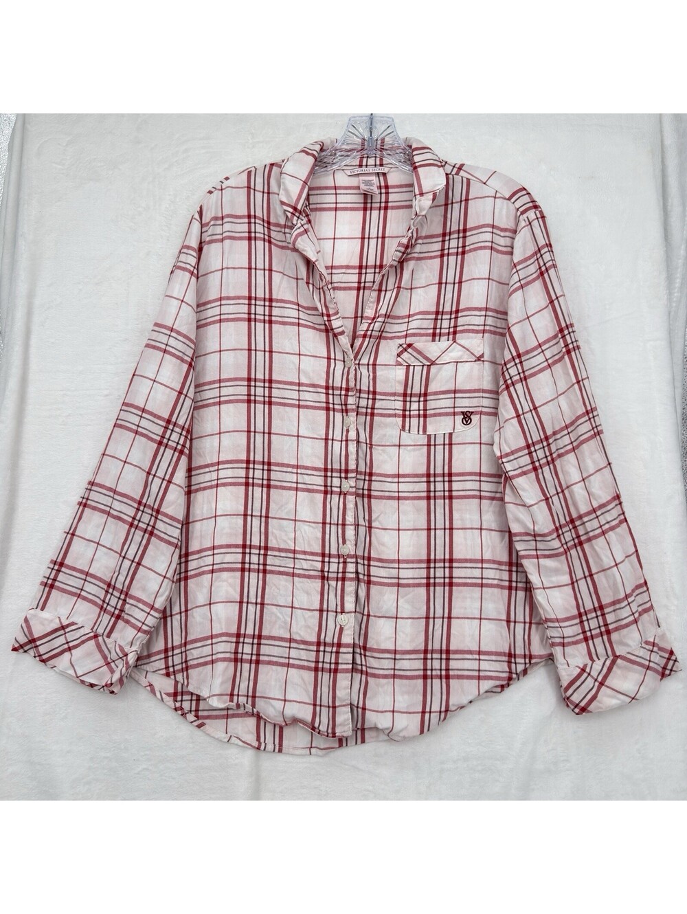 Victoria’s Secret Pajama Top Medium Button Up Long Sleeve Shirt Women Pink Plaid